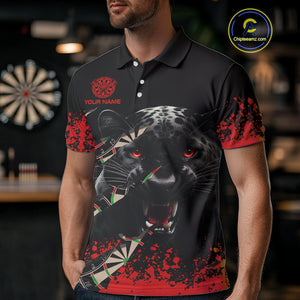 Grunge Black And Red Panther Dart Shirt For Men Custom Dart Jersey Team Polo & Quarter Zip TDM4485