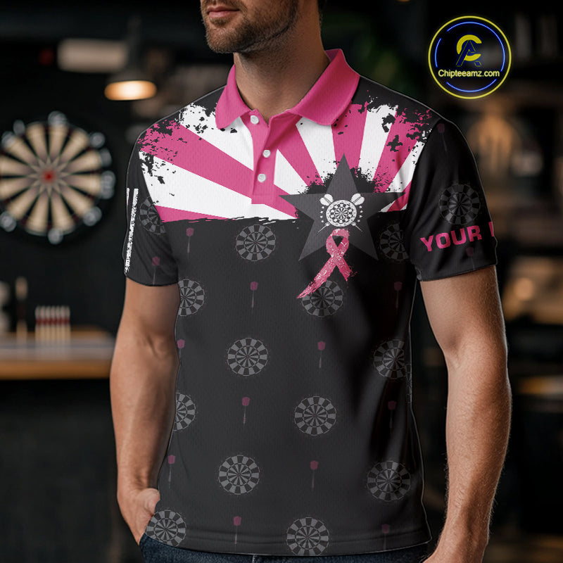 Personalized Pink Ribbon Darts Shirt For Men Custom Breast Cancer Awareness Darts Team Jersey TDM4492