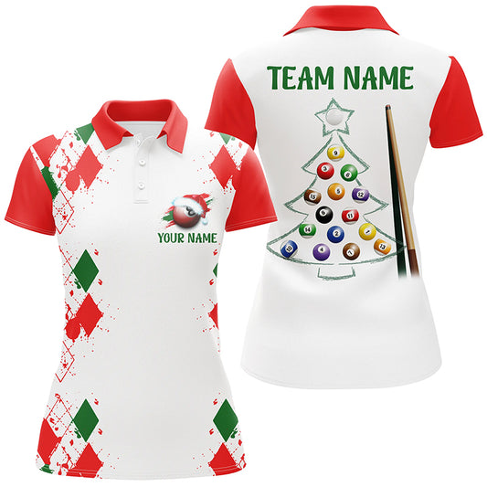 Funny Christmas Billiard Custom Name Women Polo Shirts Best Christmas Shirts For Billiard Player TDM0265