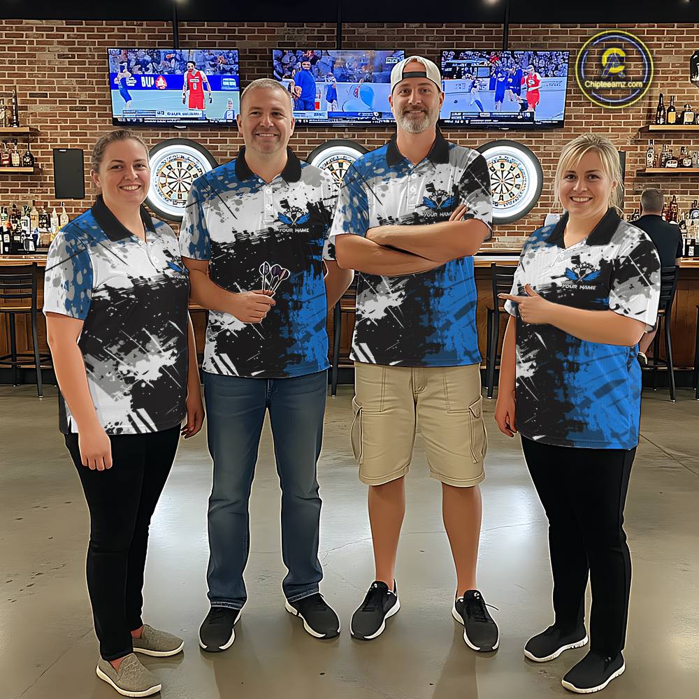 Blue Grunge Paint Splash Dart Shirts For Women Custom Darts Jersey Team Polo & Quarter Zip TDM5354