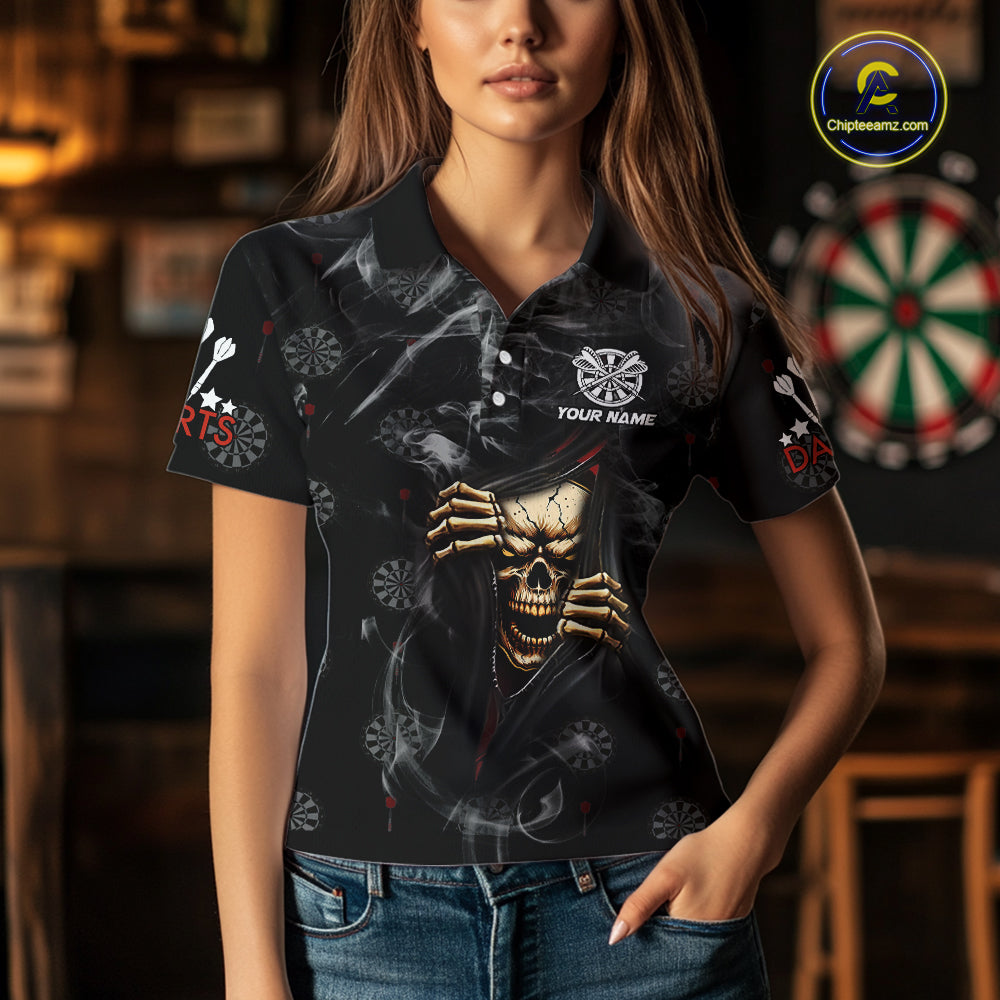 Personalized Skull Smoke Pattern Darts Shirt For Women Custom Darts Jersey Team Polo & 1/4 Zip TDM5355