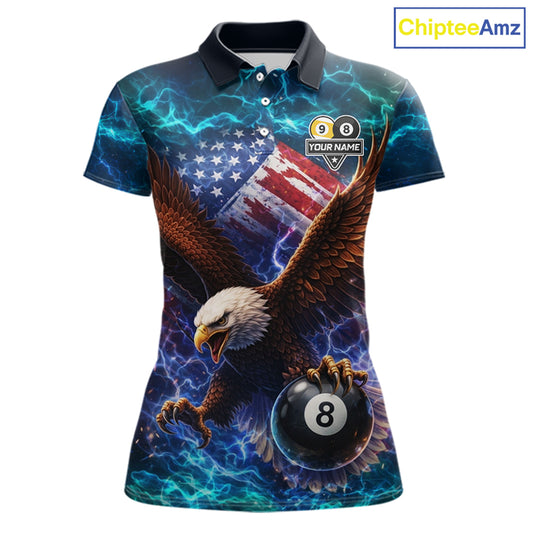 American Flag 8 & 9 Ball Eagle Lightning Billiard Shirt For Women Custom Patriotic Pool Team Jersey TDM5851