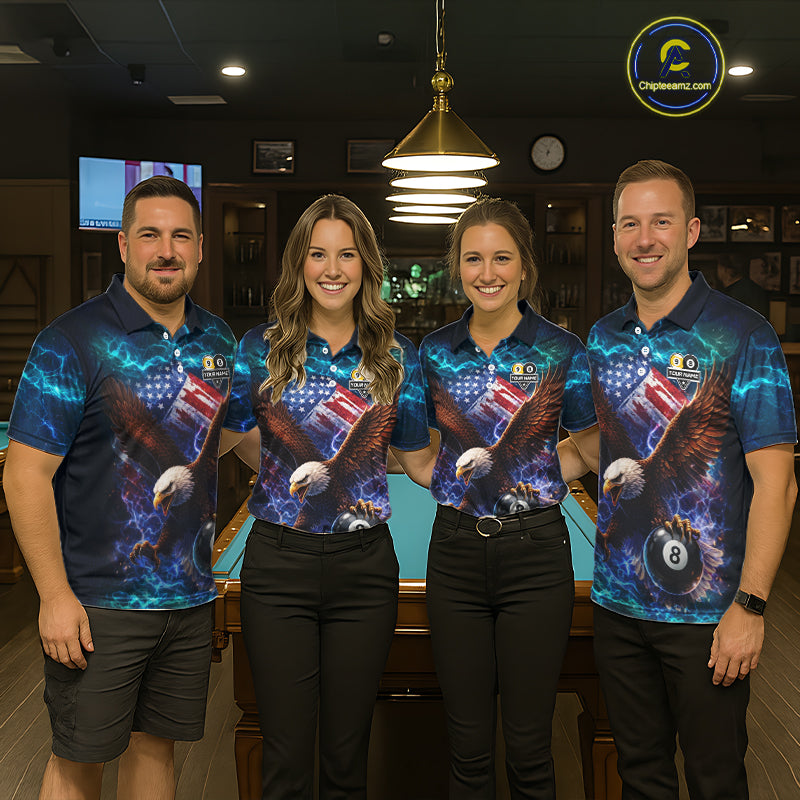 American Flag 8 & 9 Ball Eagle Lightning Billiard Shirt For Women Custom Patriotic Pool Team Jersey TDM5851