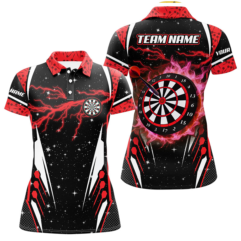 Personalized Thunder Lightning Red Dart Jerseys Women Polo Shirts Custom Team League Dart Shirts TDM1181