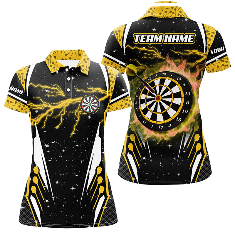 Personalized Thunder Lightning Yellow Dart Jerseys Women Polo Shirts Custom Team League Dart Shirts TDM1182
