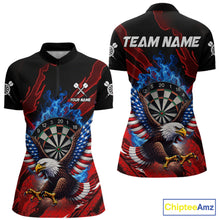 Load image into Gallery viewer, Blue Flaming Dartboard Shirt For Women Custom American Flag Eagle Darts Team Jersey Polo &amp;1/4 Zip TDM6003