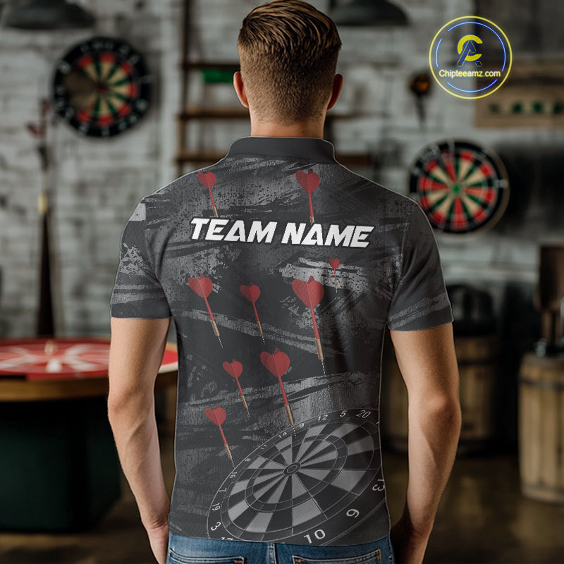 Black And Grey Grunge Dart Arrow Dart Shirts For Men Custom Dart Jerseys, Darts Team Shirts TDM3822