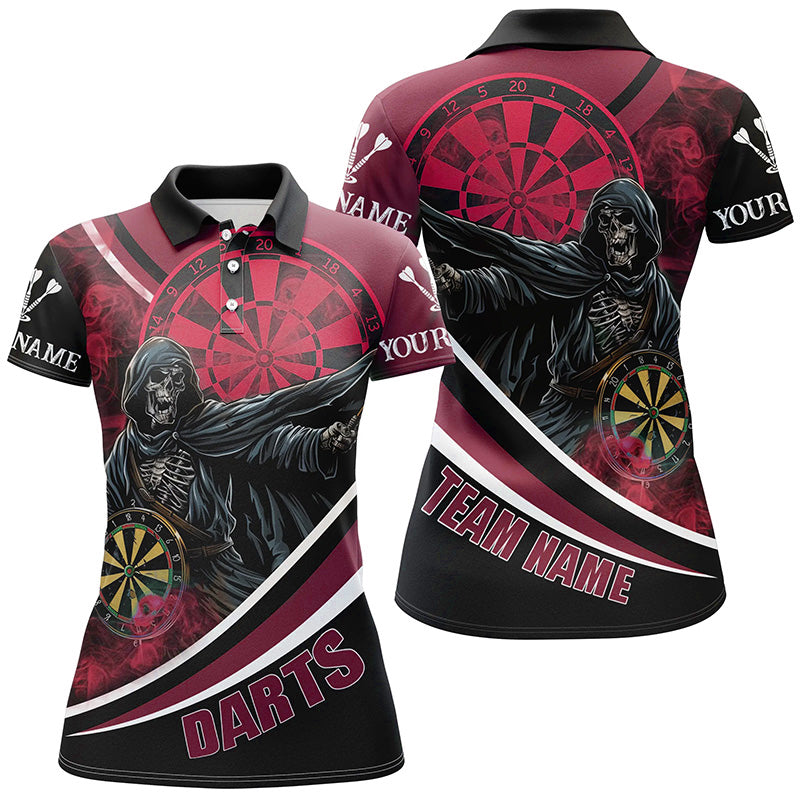 Death Skeleton Red Darts Jersey Women Polo & Quarter-Zip Shirts Custom Team League Darts Shirts TDM1727