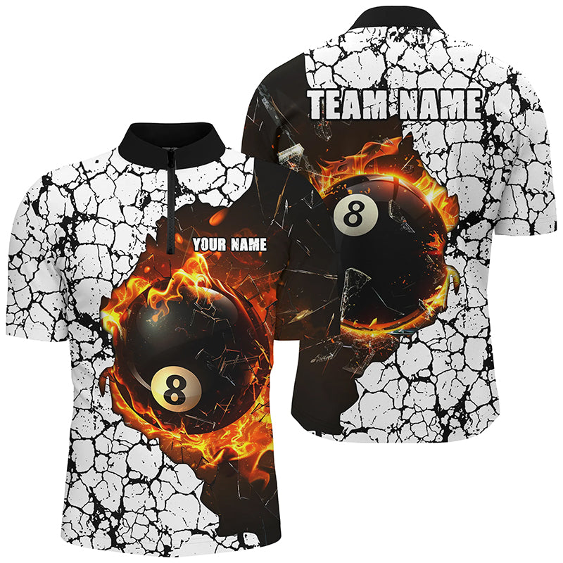 Personalized Billiard Crack 8 Ball Pool Fire Men Polo & Quarter-Zip Shirts, Unique Billiard Jerseys TDM1734