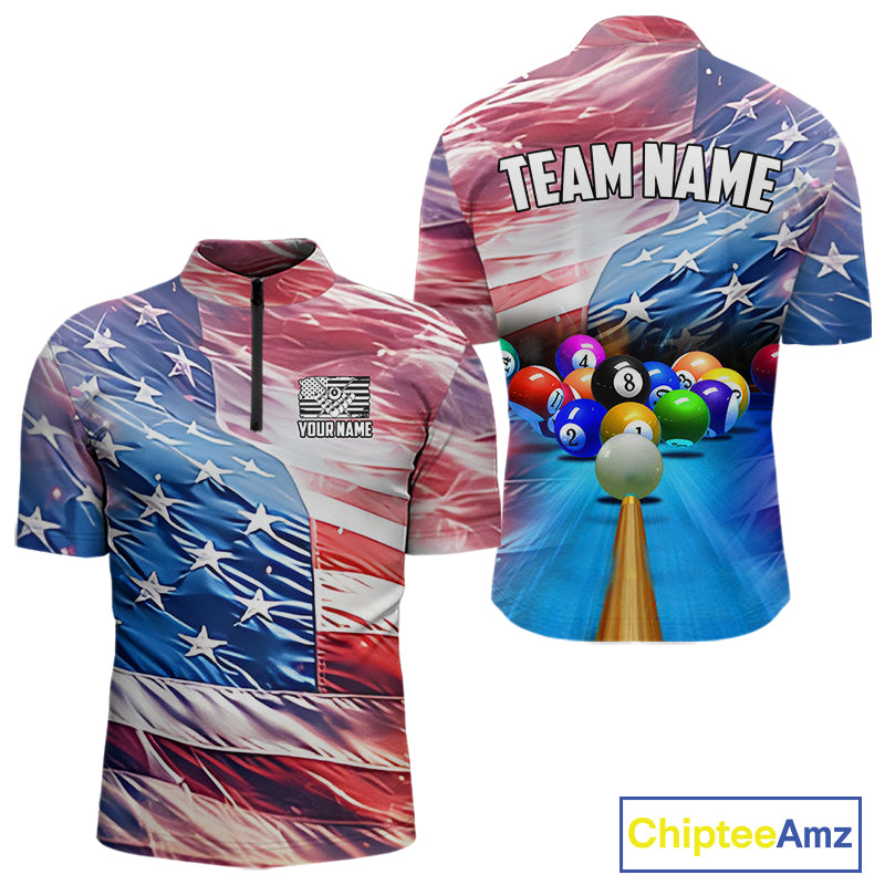 Personalized Glowing Patriotic American Flag 8 Ball Billiard Shirt For Men – Custom Pool Jersey TDM4117