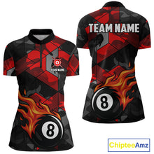 Load image into Gallery viewer, Red And Black Camo Billiard Shirt For Women Custom Flaming 8 Ball Pool Team Shirt, Billiard Jerseys TDM4119