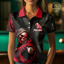 Load image into Gallery viewer, Grim Reaper Custom Flame 8 Ball Pool Billiard Shirt For Women, Black And Red Billiard Team Jerseys TDM4120