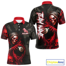 Load image into Gallery viewer, Grim Reaper Custom Flame 8 Ball Pool Billiard Shirt For Men, Black And Red Billiard Team Jerseys TDM4120