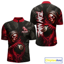 Load image into Gallery viewer, Grim Reaper Custom Flame 8 Ball Pool Billiard Shirt For Men, Black And Red Billiard Team Jerseys TDM4120
