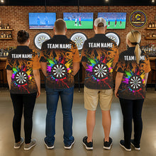 Load image into Gallery viewer, Back view of darts players wearing orange themed jerseys during league competition.