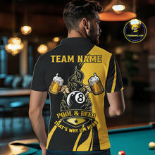Load image into Gallery viewer, Back view of man wearing a beer themed billiard shirt inside a pool hall environment.