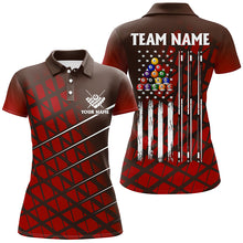 Load image into Gallery viewer, Personalized Red Grunge American Flag Women Billiard Shirt Custom Patriotic Pool Player Jersey Shirts TDM1946