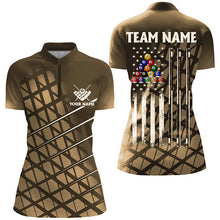 Load image into Gallery viewer, Personalized Gold Grunge American Flag Women Billiard Shirt Custom Patriotic Pool Player Jersey Shirt TDM1947