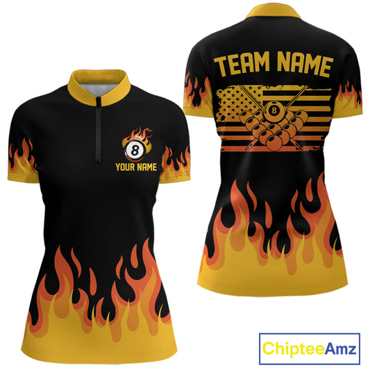 Personalized Orange Flaming Billiard Jersey For Men Custom 8 Ball Pool Billiard Team Shirts TDM4296