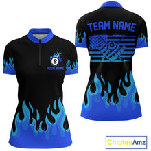Load image into Gallery viewer, Personalized Blue Flaming Billiard Jersey For Women Custom 8 Ball Pool Billiard Team Shirts TDM4297