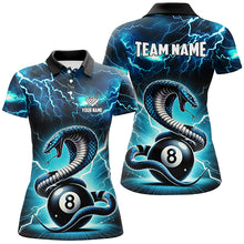 Load image into Gallery viewer, Lightning Thunder Snakes Custom Blue 8 Ball Pool Shirts For Women, Billiard Team League Jerseys TDM2418