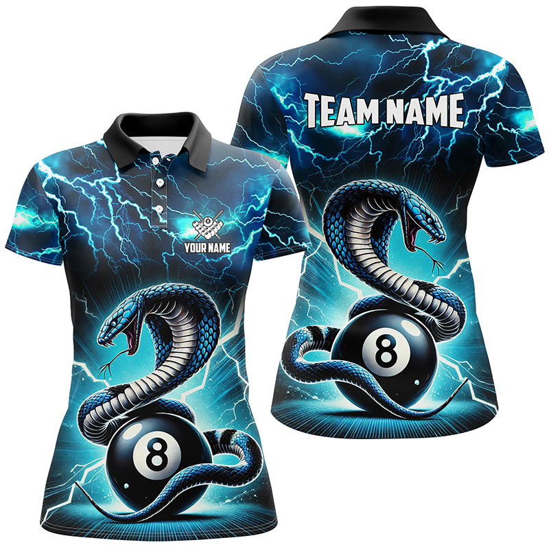 Lightning Thunder Snakes Custom Blue 8 Ball Pool Shirts For Women, Billiard Team League Jerseys TDM2418