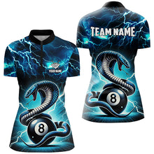 Load image into Gallery viewer, Lightning Thunder Snakes Custom Blue 8 Ball Pool Shirts For Women, Billiard Team League Jerseys TDM2418