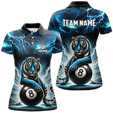 Load image into Gallery viewer, Lightning Thunder Tiger Custom Blue 8 Ball Pool Shirts For Women, Billiard Team League Jerseys TDM2419