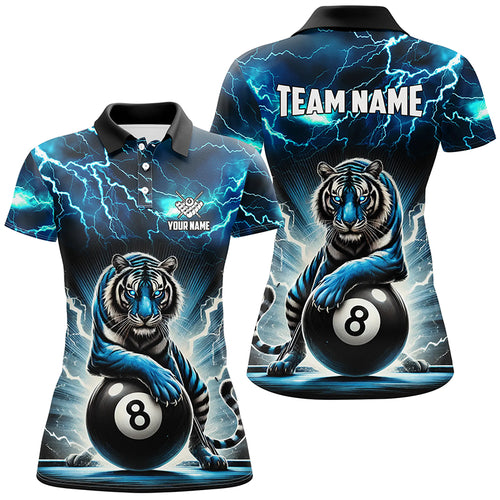 Lightning Thunder Tiger Custom Blue 8 Ball Pool Shirts For Women, Billiard Team League Jerseys TDM2419