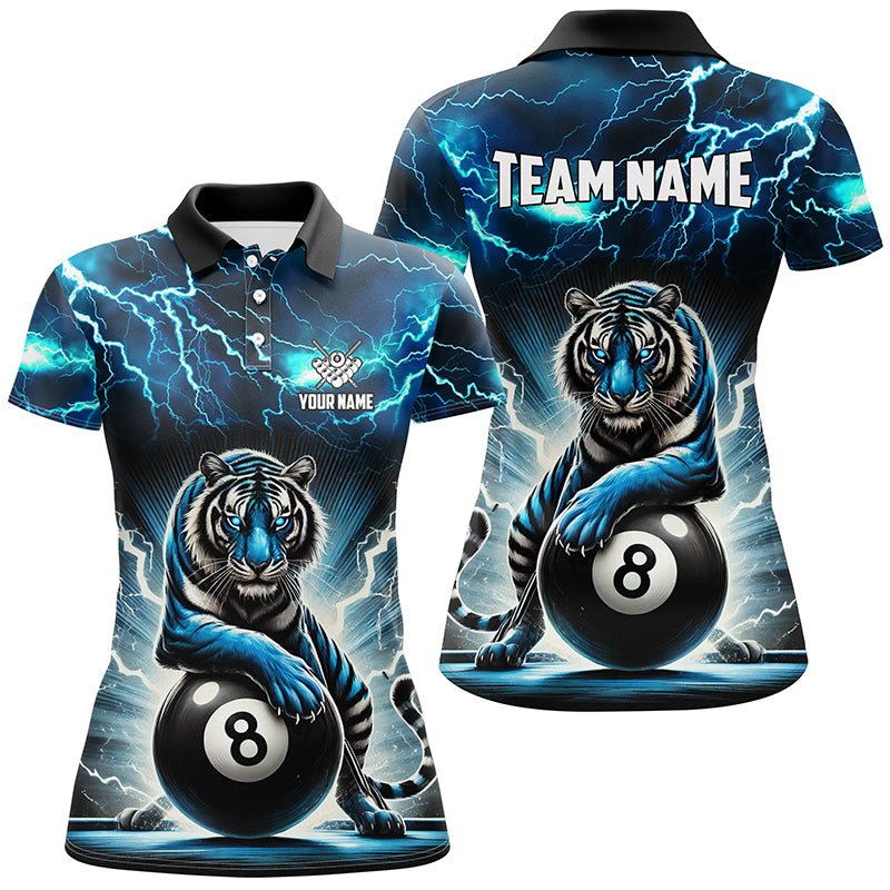 Lightning Thunder Tiger Custom Blue 8 Ball Pool Shirts For Women, Billiard Team League Jerseys TDM2419