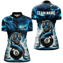 Load image into Gallery viewer, Lightning Thunder Tiger Custom Blue 8 Ball Pool Shirts For Women, Billiard Team League Jerseys TDM2419