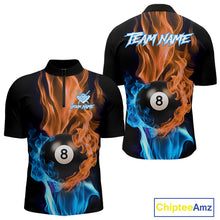 Load image into Gallery viewer, Blue And Orange Flaming Smoke 8 Ball Men&#39;s Billiard Shirt, Pool Team Shirts Custom Billiard Jersey TDM5142