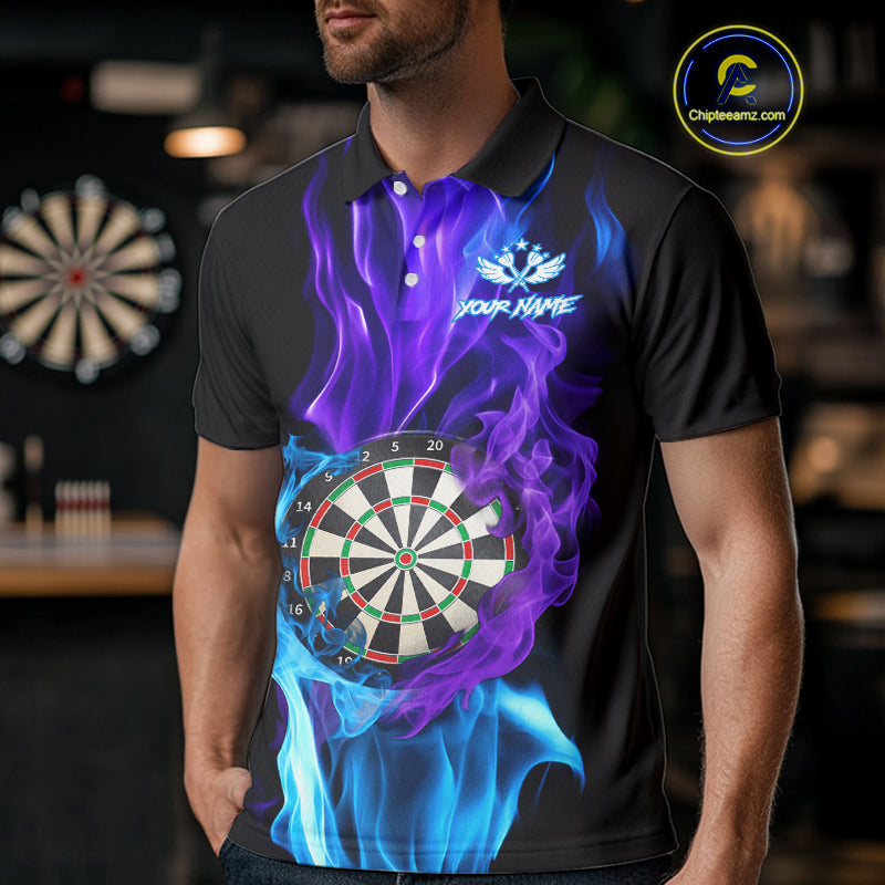 Purple And Blue Flaming Smoke Darts Shirt For Men Custom Darts Jersey Team Polo & Quarter Zip TDM5143