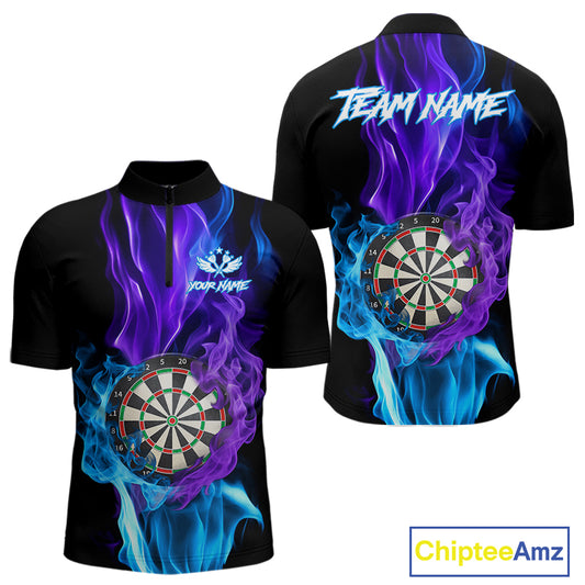 Purple And Blue Flaming Smoke Darts Shirt For Men Custom Darts Jersey Team Polo & Quarter Zip TDM5143