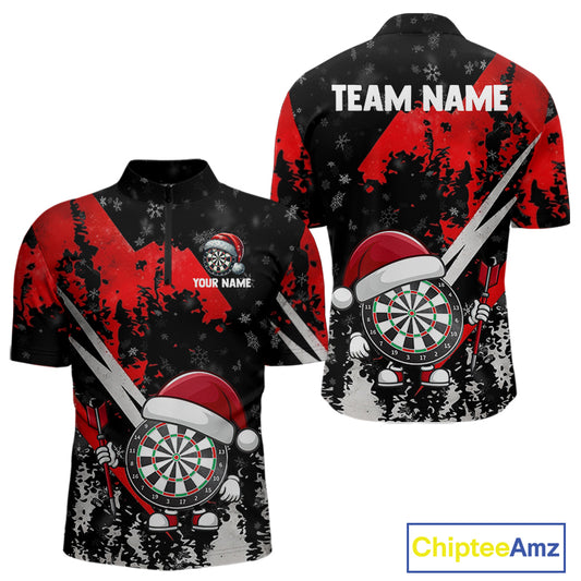 Grunge Black And Red Funny Santa Dartboard Custom Christmas Darts Shirt For Men, Darts Gifts TDM5147
