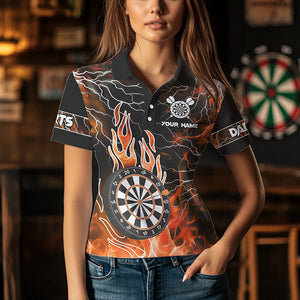 Orange Dart Board Fire Flame Custom Eagle Dart Shirts For Women, Thunder Lightning Dart Team Jerseys TDM3373