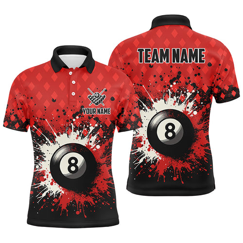 Personalized Red Grunge 8 Ball Pool Men Billiards Polo Shirts Custom Billiard Team Jerseys Uniform TDM1183