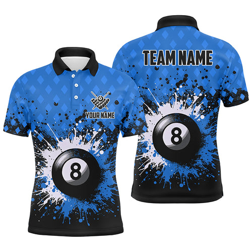 Personalized Blue Grunge 8 Ball Pool Men Billiards Polo Shirts Custom Billiard Team Jerseys Uniform TDM1184