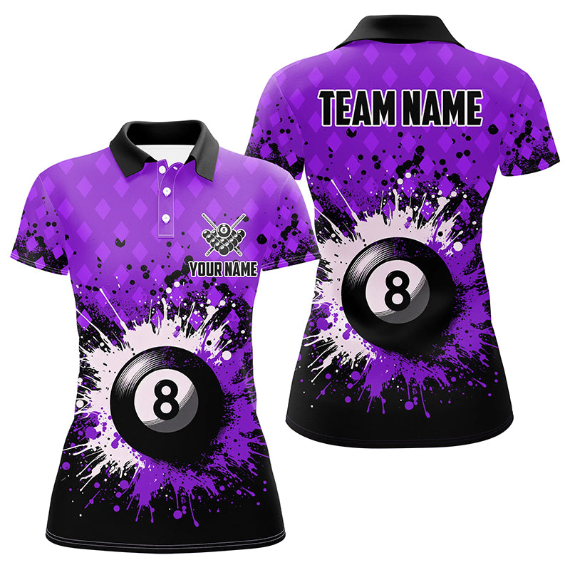 Personalized Purple Grunge 8 Ball Pool Women Billiards Polo Shirts Custom Billiard Team Jerseys Uniform TDM1185