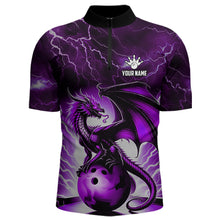 Load image into Gallery viewer, Purple Thunder Lightning Custom Dragon Bowling Shirts For Men, Bowling Team Jerseys Polo &amp; 1/4 Zip TDM3680