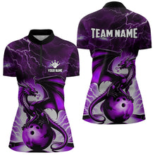 Load image into Gallery viewer, Purple Thunder Lightning Custom Dragon Bowling Shirts For Women, Bowling Team Jerseys Polo &amp; 1/4 Zip TDM3680