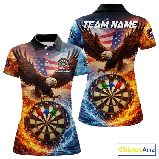 American Flag Eagle Water Fire Darts Shirt For Women Custom Darts Jersey Team Polo & 1/4 Zip TDM6018