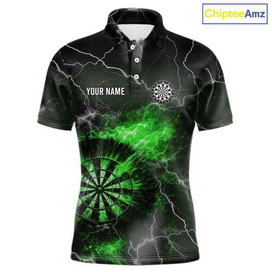 Custom Lightning Flame Green Dart Shirt For Men, Darts Jersey Pocket Option TDM6021