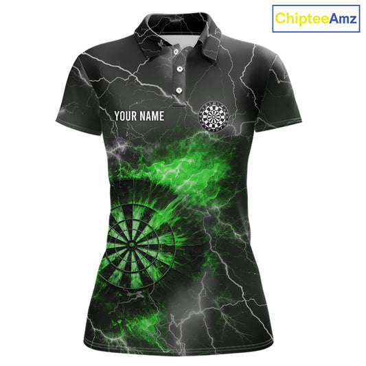 Custom Lightning Flame Green Dart Shirt For Women, Darts Jersey Pocket Option TDM6021