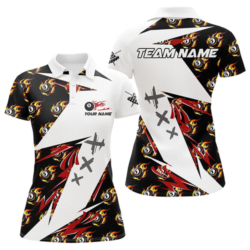 Personalized Billiard 8 Ball Fire Flame Pattern Women Polo Shirts Custom Team Name Billiard Jersey TDM1377