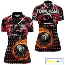 Load image into Gallery viewer, Grunge Black And Red Flaming 8 Ball Pool Women&#39;s Billiard Shirts Custom Billiard Jerseys Team Shirts TDM3833