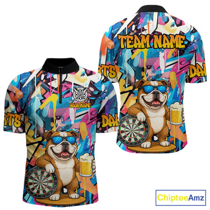 Funny Bulldog Colorful Graffiti Darts Shirt For Men Custom Darts Team Jersey Polo & 1/4 Zip TDM6464