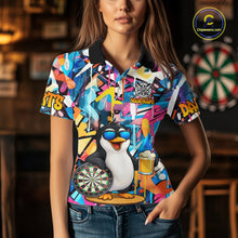 Load image into Gallery viewer, Funny Penguin Colorful Graffiti Darts Shirt For Women Custom Darts Team Jersey Polo &amp; 1/4 Zip TDM6466