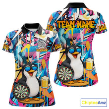 Load image into Gallery viewer, Funny Penguin Colorful Graffiti Darts Shirt For Women Custom Darts Team Jersey Polo &amp; 1/4 Zip TDM6466