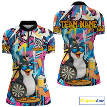 Load image into Gallery viewer, Funny Penguin Colorful Graffiti Darts Shirt For Women Custom Darts Team Jersey Polo &amp; 1/4 Zip TDM6466